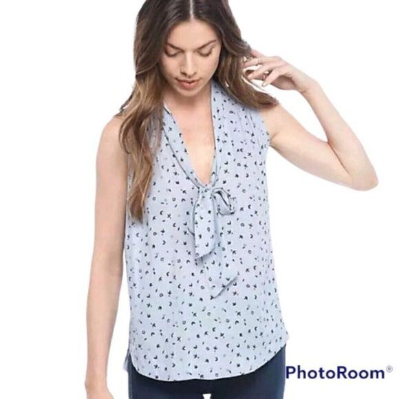 FREE PEOPLE Sleeveless Tie Front Tank Top Blue Floral Medium - Picture 2 of 6